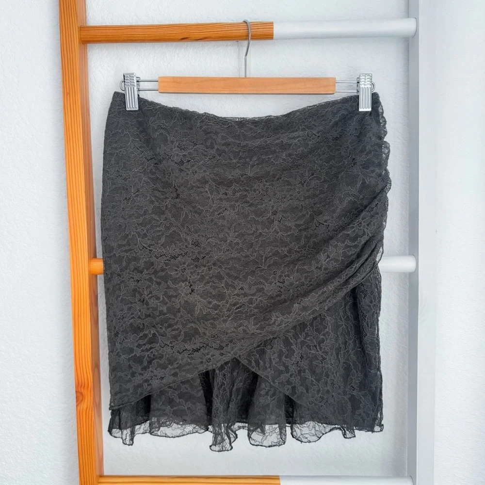 Givenchy Lace Mini Short Skirt Gray Floral Pull On